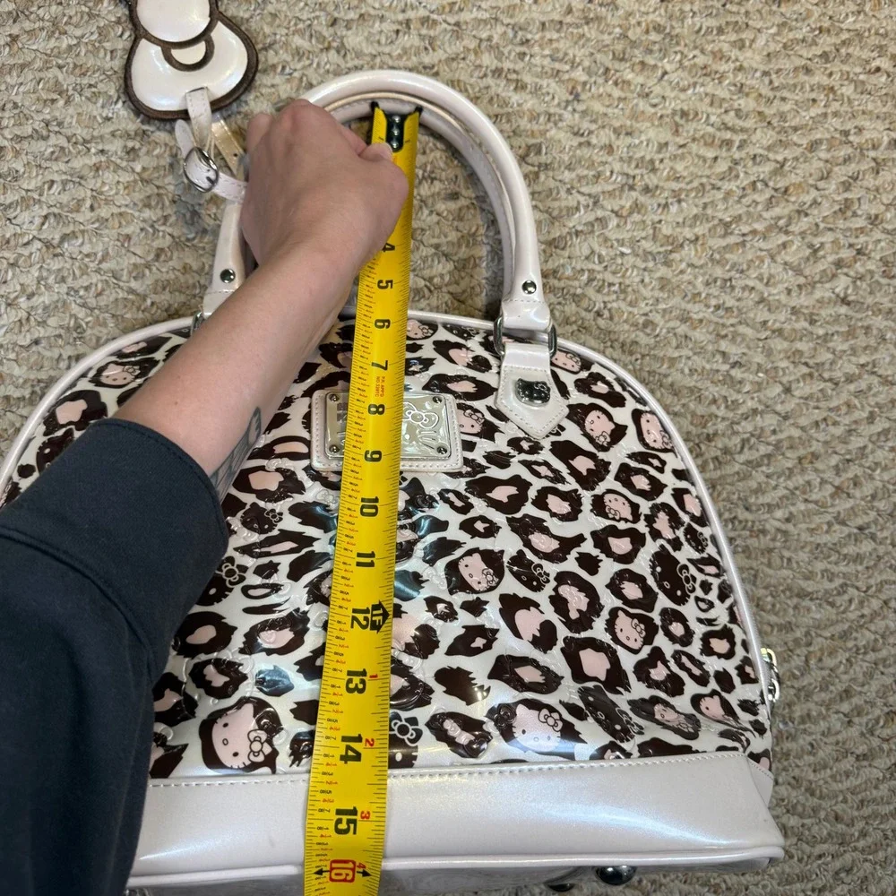 Hello Kitty Sanrio Leopard Print Patent Dome Satchel Handbag Light Pink Brown